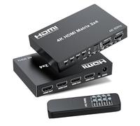 4K 2x4 HDMI Matrix Switch, 2 in 4 Out Matrix HDMI 2.0 Video Switcher Splitter, Optical & 3.5mm Audio Output, Support 4K 60Hz HDR HDCP2.2, 18Gbps, with IR Remote Control for NS PS5 Fire Stick etc