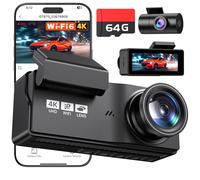 4K+4K Dual Channel Car Dash Camera, Wi-Fi6 Dashcam with 64GB SD Card