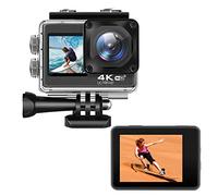 4K 60FPS 20MP EIS Action Camera 30M Underwater Waterproof Camera WiFi Sports Camera with Touch Screen Ultra HD 170°Wide-Angle Vlog Camera with Remote Rechargeable Batteries and Accessories Kit