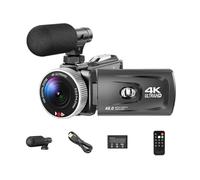 4K 60FPS Video Camera Camcorder - 48MP Vlogging Camera with WiFi, 3.0" Flip Touch Screen, 16X Zoom, External Mic, Stabilizer Grip, Lens Hood, Remote, Webcam & HDMI Output, 2 Batteries