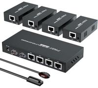 4K @60Hz HDMI Extender Splitter 1x4 Video by CAT5 CAT6 CAT7 Ethernet Cable | Extend 196ft, with IR, Support HDR10-Loop Out-Poc, Work with large UHD TVs, for Church, Classroom, Sports Events