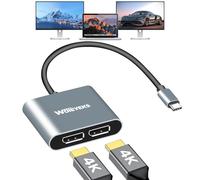 4K 60Hz USB-C to Dual DisplayPort Splitter Cable Adapter for Dual Monitor Display,Type C 3.1 to DP 1.4 Hub Extended Converter SST/MST Compatible for Dell XPS 13 15,Lenovo Yoga,Sumsung Chromebook,HP