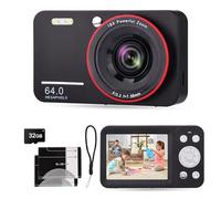 4K 64MP Digital Camera, Point and Shoot Digital Cameras with 18X Zoom, Autofocus Vlogging Camera for Travel, Photo Camera for Kids Teens Beginners, Compact Cameras with 32GB SD Card, 2 Batteries