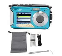 4K 64MP Underwater Camera Dual Screen Rainproof 10ft Submersible 16X Digital Zoom Autofocus with 64GB Memory Card for Snorkeling Swimming ABS 2 Batteries Included (Blue)