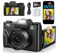 4K 75MP Digital Camera with WIFI, 3" 180° Flip Screen & 2 1500mAh Batteries | 16X Digital Zoom & 16GB Micro SD Card UHD Autofocus Compact Cameras, 18 Filters Vlogging Camera for Beginners Teenagers