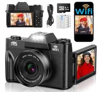 4K 75MP Digital Camera with WIFI, 3" 180° Flip Screen & 2 1500mAh Batteries | 16X Digital Zoom & 16GB Micro SD Card UHD Autofocus Compact Cameras, 18 Filters Vlogging Camera for Beginners Teenagers