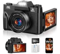 4K 75MP Digital Camera with WLAN & 180° Flip 3.0 Inch Screen, Auto Focus Vlogging Camera with 2 x 1500 mAh Batteries, 32 GB Memory Card, Compact Camera for Children, Adults, Seniors & Beginners