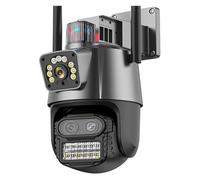 4K 9MP HD IP Camera Outdoor 8X Zoom Three Lens Dual Screen PTZ 6MP Police Light Alarm Video Surveillance(9MP NO Card)
