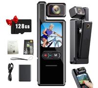 4K Anti-Shake VLOG Action Camera-IP65 Waterproof,POV Camera with 180° Rotatable Lens, Fast Focusing,1.69" Touch Rotatable Screen, 128GB TF Card