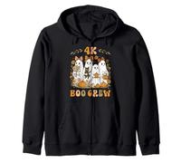 4K Boo Crew PK4 Teacher Halloween Floral Ghost Coquette Bow Zip Hoodie