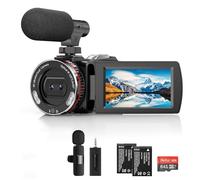 4K Camcorder, 64MP 30FPS Vlogging Camera with Wireless Microphone for YouTube, Ultra HD 3 Inch Flip Screen 21X Digital Zoom Video Recorder Camera with 64GB SD Card,Remote Control and 2 Batteries
