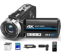 4K Camcorder Video Camera Ultra HD 80MP Vlogging Camera for YouTube 18X Digital Zoom Recorder IR Night Version 3.0" IPS HD Screen With Handheld Stabilizer, Microphone, Remote Control and 32GB SD Card