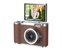 4K CCD Camera, Digital CCD Camera with a 2.4-inch High-Definition Display Screen for Flip Screen Shooting, Front-Facing Functions for Photography, Filtering, 8X Zoom (Brown)