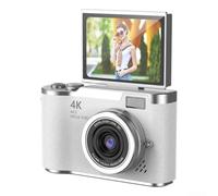 4K CCD Digital Camera 48MP with 8X Digital Zoom and 180° Flip Screen for Students and Beginners, Compact Portable Photography Camera in Black,White 32G