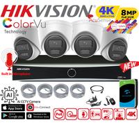 4K CCTV SYSTEM HIKVISION IP POE UHD 8MP NVR COLORVU AUDIO DOME CAMERA KIT UK