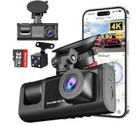 4K Dash Cam Front and Rear 1080P 3-Channel Front Inside Rear Dashcam Camera with 32GB SD Card, 170° Wide Angle, Night Vision, 24h Parking Mode, Loop Recording, G-Sensor, Parking Monitor, WDR
