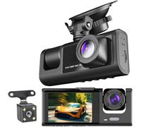4K Dash Cam Front and Rear 1080P 3-Channel Front Inside Rear Dashcam Camera with 32GB SD Card, 170° Wide Angle, Night Vision, WDR, G-Sensor, Loop Recording, Parking Monitor, 24h Parking Mode