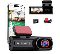 4K Dash cam, Front and Rear Dash Camera for Cars with Free 64GB Card, 170°Wide Angle, G-Sensor, Night Vision, Loop Recording, Parking Mode
