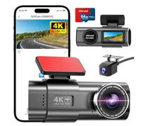 4K Dash Cam Front and Rear,Dual Channel Dash Camera for Cars WiFi Dashcam with 64GB SD Card,Smart App Control,Super Night Vision,WDR,Time Lapse,Parking Mode,G-Sensor,Loop Recording,Support Max 256GB