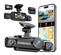 4K Dash Cam Front and Rear Inside, 4K+1080P*2 Dash Camera for Cars, 360° 4 Channel 3K+1080P*3 Car Camera, 5GHz Wi-Fi GPS Module, Include 64GB SD Card, Voice Control, Night Vision, 24H Parking Mode V90