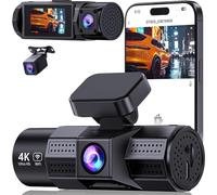 4K Dash Cam WiFi 3 Channel Dash Cam Front and Rear Inside 4K+1080P+1080P, Dashcam with 1.97” Display, 32GB Card, Triple Car Camera with App, Night Vision, 24H Parking Mode, G-Sensor, Loop Recording
