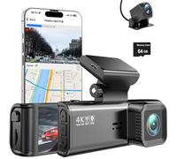 4K Dash Camera Front And Rear,Dual lens Dash Cam For Cars,Built In WiFi With GPS Tracking Car Dvr, Super Capacitor Night Vision 24H Parking Mode Black Box Video Recorder【64GB card Included】