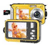 4K Digital Camera 11FT Underwater Camera with 32GB Card 56MP Autofocus Dual-Screen Selfie Waterproof Camera for Snorkeling Compact Floatable Point and Shoot Digital Camera 1250mAh Battery