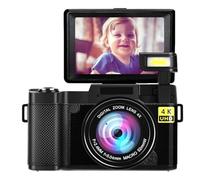 4K Digital Camera, 3inch Flip Screen Auto Focus 52mm Interface 16x Zoom 48MP Compact Travel Camera, Smart Face Beautifying Function, for Teens Adult Beginner Kids (Black)