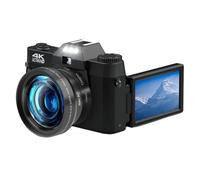 4K Digital Camera 48MP 16X Zoom 3'' Flip Screen WiFi Web Camcorder Vintage Photography Compact Professional Video Takes Sharp Smooth(NO Card,With wide-angle lens)