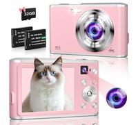 4K Digital Camera 48MP Autofocus Cameras for Photography Compact Camera with Dual Front and Rear Camera, Point and Shoot Cameras with16X Digital Zoom, 32GB TF Card & 2 Batteries-Pink