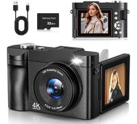 4K Digital Camera 50MP Autofocus Photo Camera 16X Digital Zoom 2.8 Inch 180° Flip Screen Camera with Selfie Compact Camera with 32GB Card for Teens Beginners Adults
