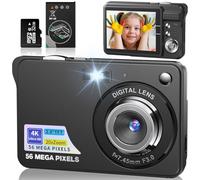 4K Digital Camera 56MP Photo Camera with Auto Focus 20X Digital Zoom Camera Portable Compact Camera with 32GB SD Card for Children Teenagers Beginners Gift (Black)