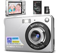 4K Digital Camera 56MP Vlogging Camera 20X Autofocus Digital Zoom Photo Camera with 1 Battery 32GB SD Card for Kids Beginners Teens Students (Silver)
