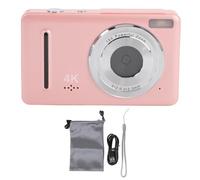 4K Digital Camera, 64MP 18X Zoom, for YouTube Vlogging Portable Compact Travel Camera, 2.4inch Screen, for Beginner Student Teens (Pinkish)