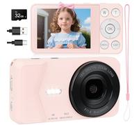 4K Digital Camera - 64MP 2.8" UHD Compact Cameras - Autofocus Rechargeable Vlogging Camera with 32G SD Card Portable Travel Mini Small Camera with 18X Digital Zoom for Kids Beginners Teenagers (Pink)