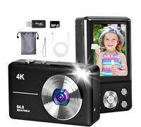 4K Digital Camera 64MP Auto Focus Photo Camera with 32GB TF Card, 18x Zoom, 7.1 cm Screen, Anti-Shake Function, YouTube Compact Camera for Children, Adults, Beginners