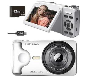 4K Digital Camera 64MP Autofocus 3.0'' 180° Flip Screen Portable for Photo & Vlog Featuring Time Lapse & Slow Motion & 20 Filters 32GB 2000mAh Ideal for Social Media Creators Beginner&Childen