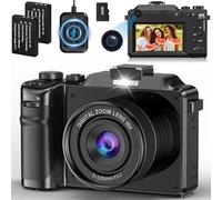 4K Digital Camera, 64MP Autofocus Photo Camera, 18X Compact Photo Camera 3'' Vlogging Camera with 32G Card Battery Charger Reader and 2 Batteries for Beginners