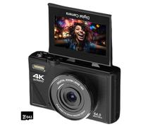 4K Digital Camera, 64MP High Resolution Digital Camera with 3” Flip Screen, WQV Small Vlogging Camera for YouTube, Photography and Video, 18X Digital Zoom, TF Card, for Gift (Black)