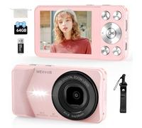 4K Digital Camera, 64MP Point and Shoot Digital Camera with Autofocus, 18X Zoom, 20 Filters, 64GB SD Card, 2000 mAh Battery, 2.8" Screen Compact Small Vlogging Camera for Beginners Teens Adult(Pink)