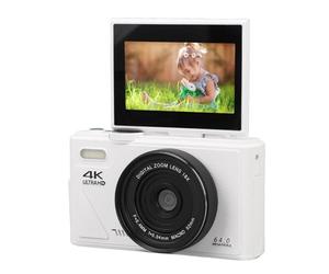 4K Digital Camera, 64MP UHD 4K Vlogging Camera with 18X Zoom, 3 Inch Flip Screen Autofocus Retro Digital Camera for Beginners Teenagers Children Students (White)