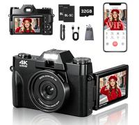 4K Digital Camera, 75MP WiFi Vlogging Camera with 180° Flip Screen, Autofocus, 18X Zoom, 32GB Card, 2 Batteries, Compact Point and Shoot Digital Cameras for Beginner Teens Student Kids (Black)