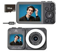4K Digital Camera Dual screen &Beauty Lamp 64MP Autofocus 2.8'' Portable Apply To Vlog Featuring Time Lapse & Slow Motion & 20 Filters 32GB 2000mAh Ideal for Social Media Creators Beginner&Childen