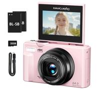 4K Digital Camera for Photography, 64 MP Vlogging Camera for YouTube with 3-Inch 180° Folding Display, 18x Zoom, Remote Trigger