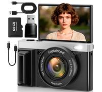 4K Digital Camera for Photography, 64MP AutoFocus Vlogging Camera for YouTube, 7.6 cm (3 inches), 180° Flip Screen Video, 16 x Digital Zoom, Compact Point and Shoot Classic Anti-shake Cameras with