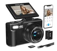 4K Digital Camera for Photography, 64MP HD WiFi Vlogging Camera for YouTube with 3" 180°Flip Screen, 18X Digital Zoom,Autofocus Compact Camera with Flash,32GB TF Card & 2 Batteries(Black)