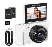 4K Digital Camera for Photography, 64MP Vlogging Camera for YouTube with 3" 180° Flip Screen, 18X Digital Zoom Point and Shoot Camara with 32GB Micro SD Card for Beginner (White)