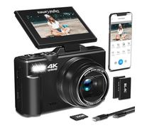 4K Digital Camera for Photography, 64MP Vlogging Camera for YouTube with 3" 180°Flip Screen, 18X Digital Zoom HD Autofocus Compact Camera with WiFi,Flash,32GB TF Card & 2 Batteries(Black)