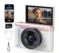 4K Digital Camera for Photography, 75MP Vlogging Camera for YouTube with 3" 180° Flip Screen, 18X Digital Zoom Point and Shoot Camara with 64GB Micro SD Card for Beginner (Pink)