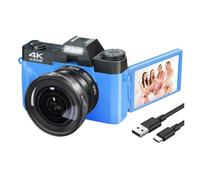 4K Digital Camera For Photography And Video Autofocus Anti Shake 56MP Compact Vlogging 3'' 180° Flip Screen With Flash Takes Sharp Smooth(ADD 64GB TF card)